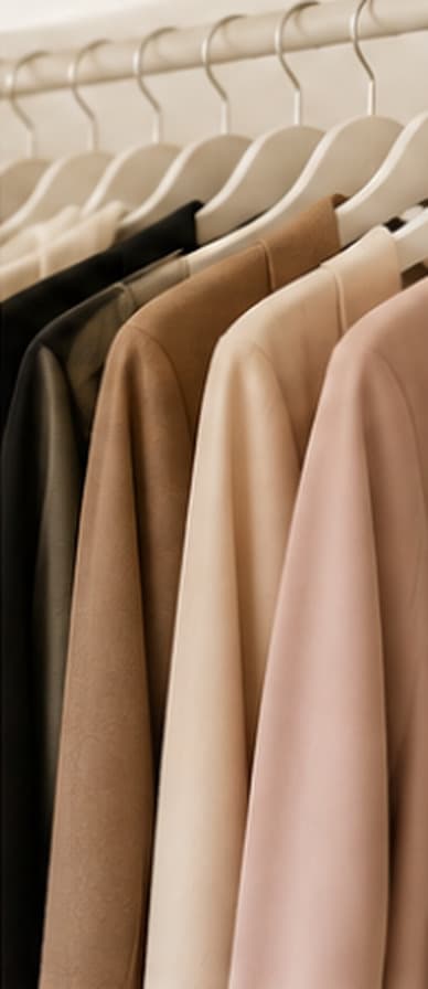 A rail of tailored jackets in a neutral palette