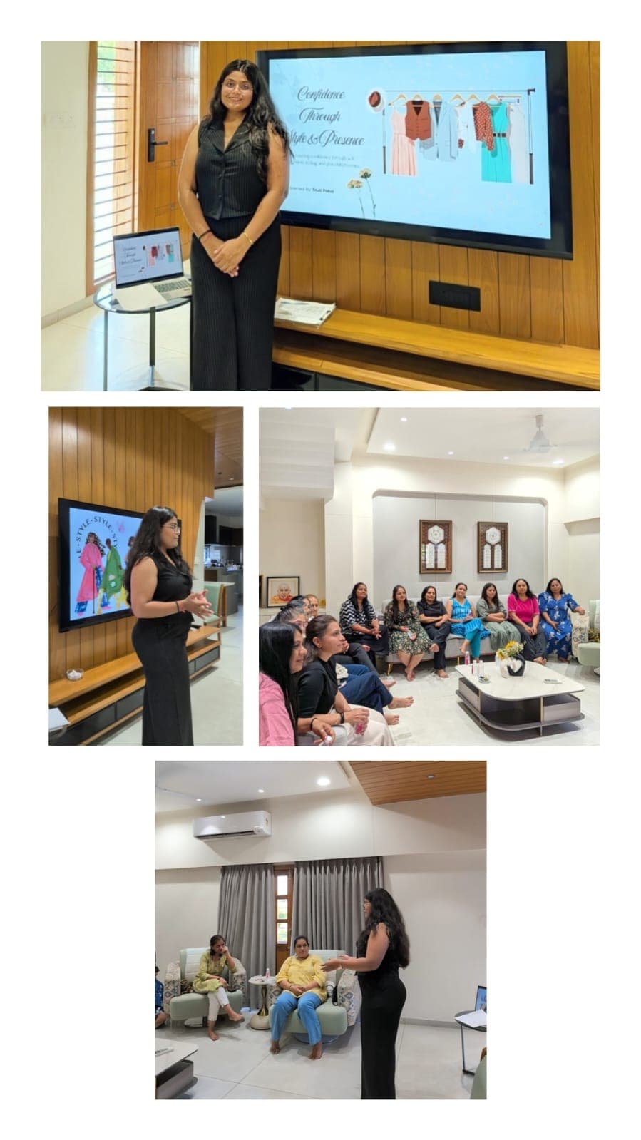 Stuti Patel presenting Confidence Through Style & Presence, and participants at the session